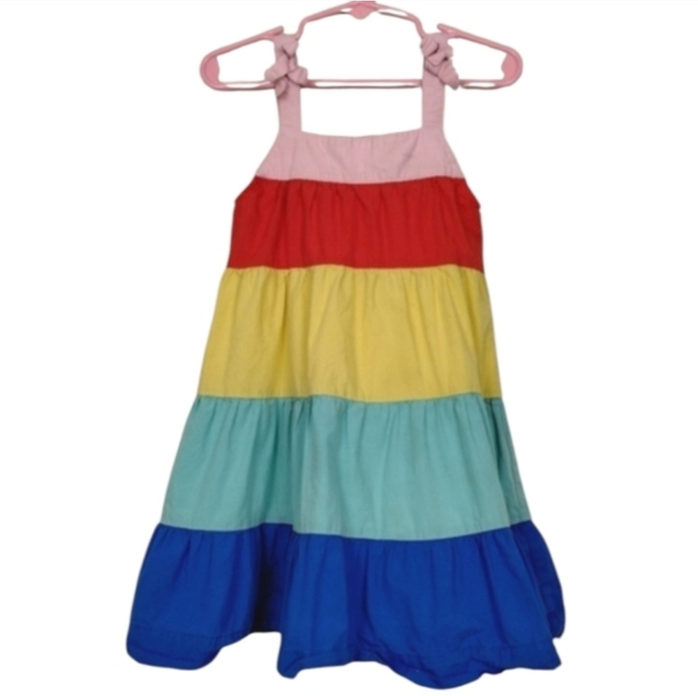 Hanna Andersson Rainbow Tiered Long Dress Girls Size 3t 100% Cotton Colorful